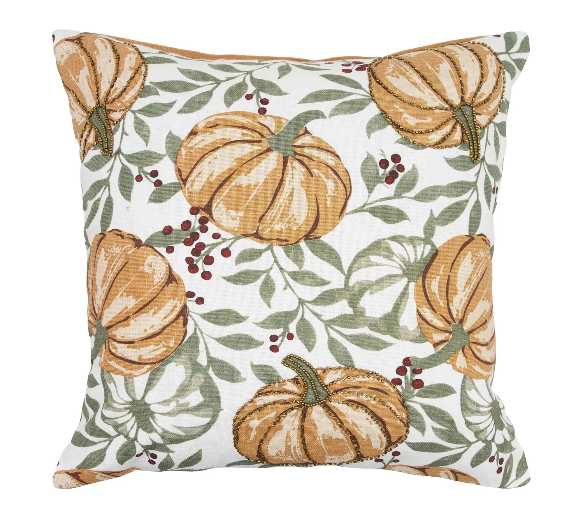 Botanical Berry Pumpkins Throw Pillow by Valerie