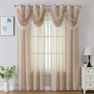 1 European luxury retro layered curtain and curtain valanve, home decoration includes one curtain , living room, bedroom, terrace and sliding glass door home decoration, living room curtains, bedroom privacy Window Curtain