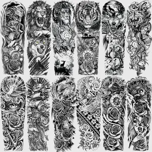 12-Piece Realistic Full-Arm Temporary Tattoo Set, Waterproof Long-Lasting Body Art Stickers with Peace Dove, Rose, Tiger Designs, Waterproof Temporary Tattoos