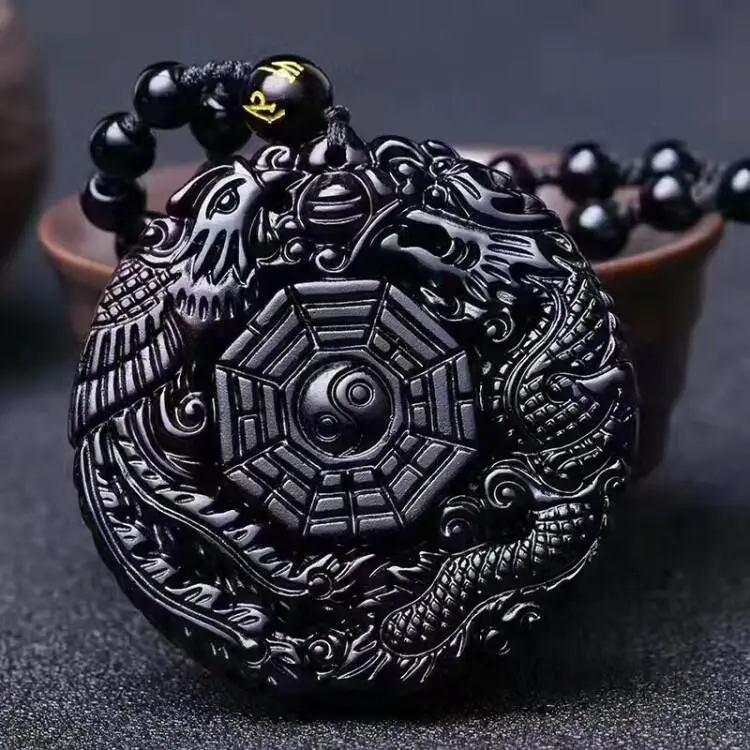 Unisex Black Obsidian Protection Pendant with Eastern Mystical Symbols | Multi-Cultural Spiritual Charms for Energy Cleansing & Grounding | Feng Shui Jewelry for Meditation & Daily Wear | Essential TikTok Viral Spiritual Gift