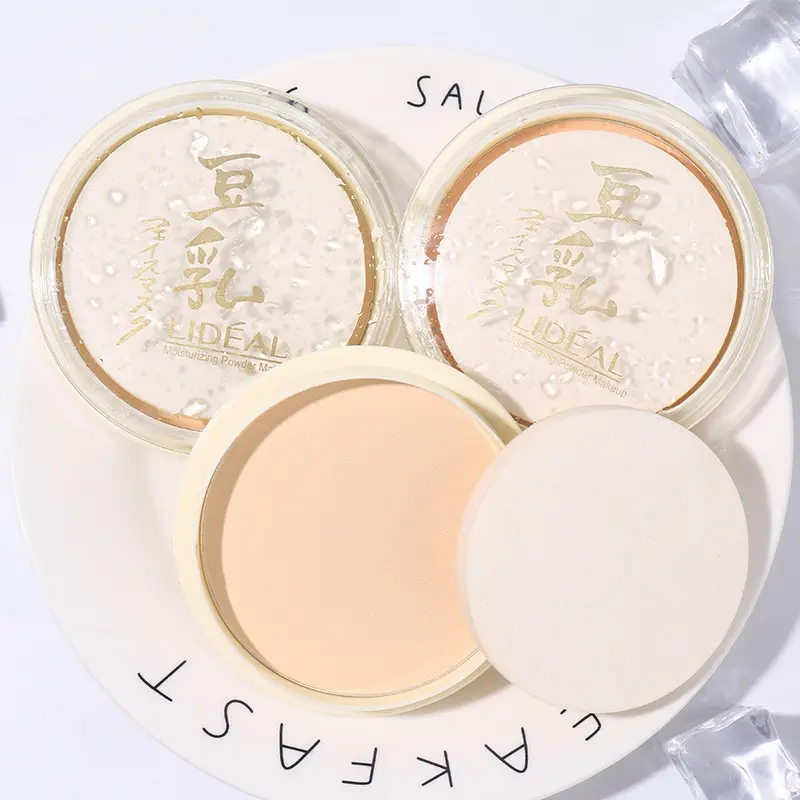 1# Ivory White Makeup Setting Powder for Female Students, Large Cake Compact, Long-Lasting Smooth Radiant Finish, Invisible Pores, Firming, Dry-Wet Dual-Use Cosmetic Powder
