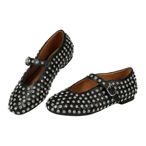 Rhinestone Ballet Flats for Women, Sparkly Crystals Ballerina Shoes Buckle Strap Mary Jane Flats Round Toe Casual Dress Shoes