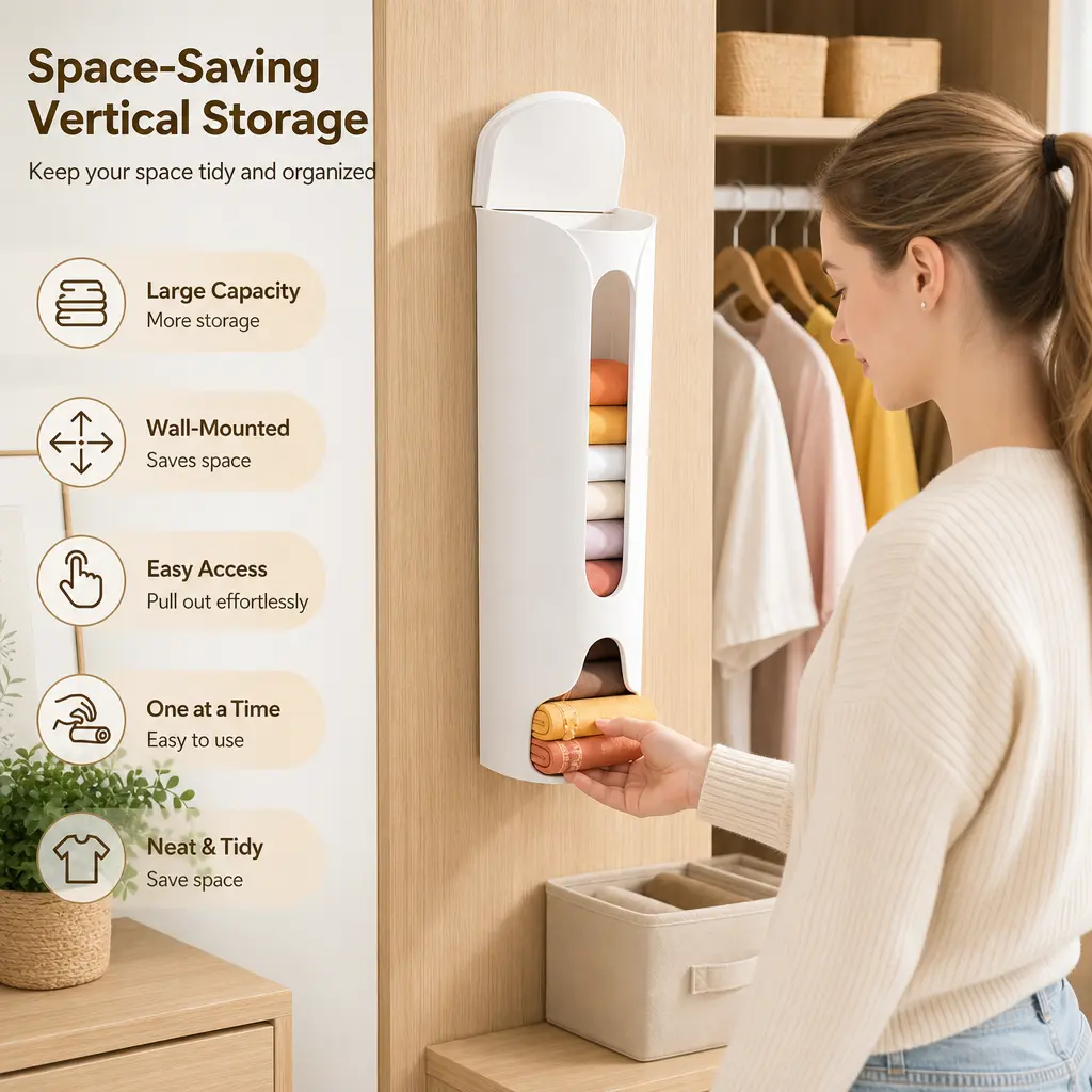 1-Count Transparent PP Sock and Underwear Storage Box, No-Punching Wall-Mounted Organizer with Easy Installation, for Wardrobe, Closet or Window Household Storage, Boxes