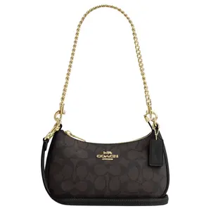 COACH Teri 20 Small Monogram Zip-Top Crossbody Bag in Black Faux Leather for Women