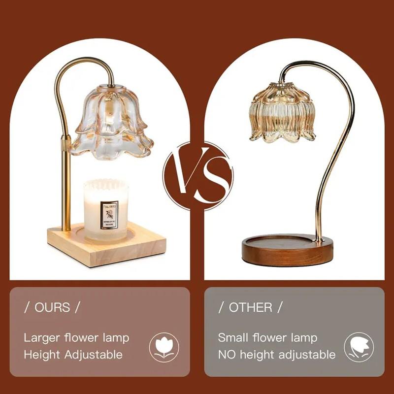 Mother's Day gift Gold Floral Candle Warmer Lamp with Timer & Height Adjustable Base, Flameless Fragrance Lamp for Bedroom & Home Decor