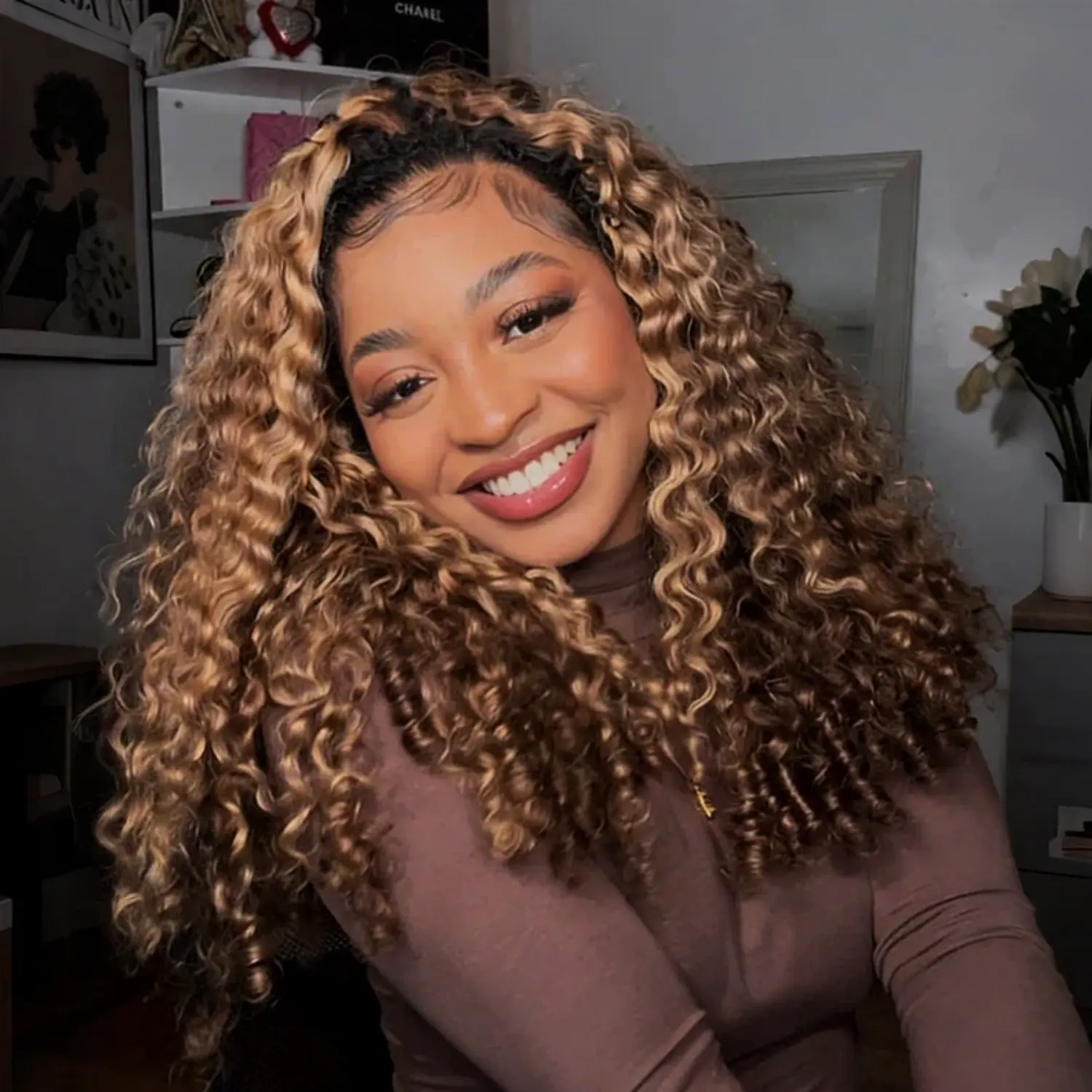 [WEAR GO HALF WIG] URody Highlight Burmese Curly Half Wig 200% Density InvisiFit Strap Flip Over Wig 99j Red Burgundy Burmese Curly Virgin Human Hair Wig