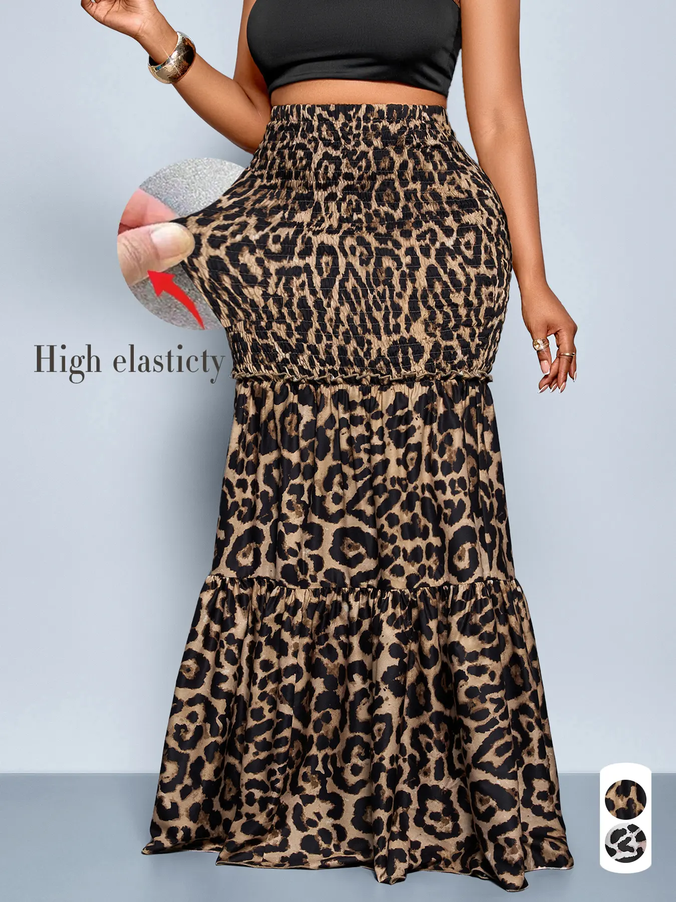 Plus Size Women's Fashion Elegant Leopard Print High Waist Long Skirt, Leopard Printed Skirt, Fitted Woven Fabric, Modest Style Bottom for Fall, Womenswear