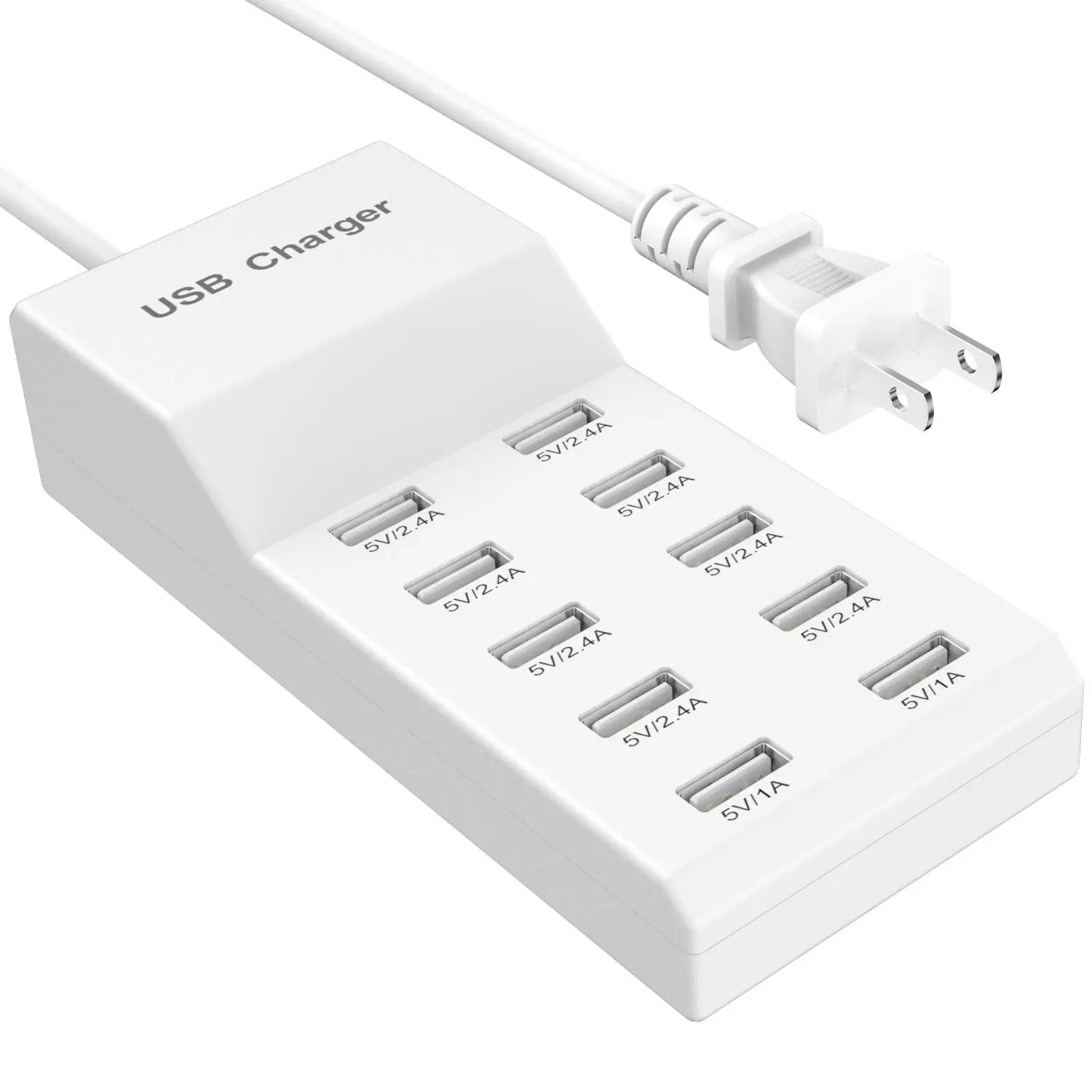 50W 10A USB Charger, 10-Port USB A Ports Desktop Charging Station, Multiple USB Port Travel Fast Wall Charger HUB for Smart Phones, Tablet and More, USB Hubs