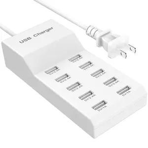 50W 10A USB Charger, 10-Port USB A Ports Desktop Charging Station, Multi Port Travel Fast Wall Charger HUB for Smart Phones, Tablet and More