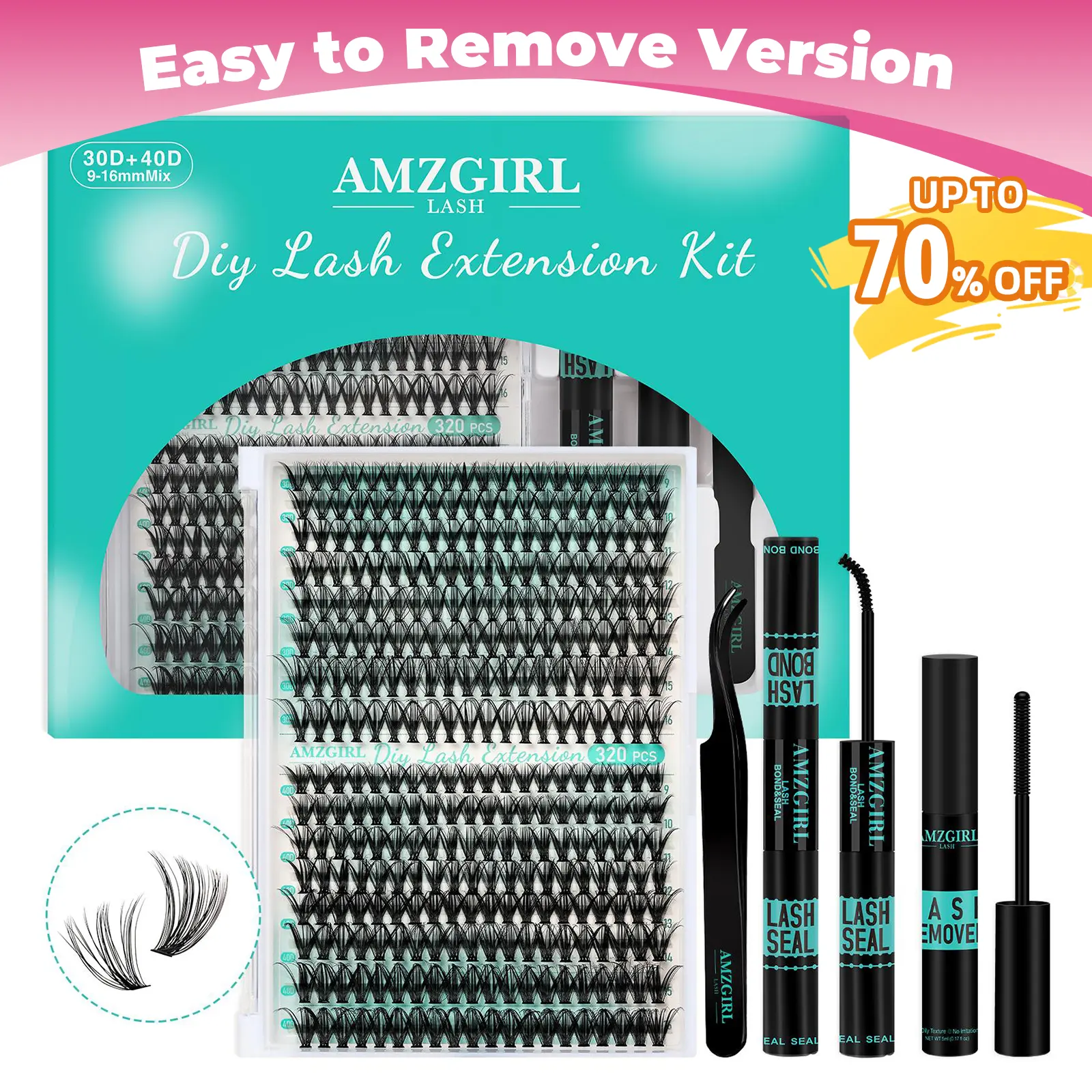 【Flash Sale】AMZGIRL LASH 320 Clusters DIY Cluster Lash Extension Kit 30D+40D  Eyelashes Waterproof Bond and Seal DIY Lash Extensions Lash Clusters Waterproof Lash Clusters Kit  Makeup Cosmetic for Summer Outfits & Vacation Looks