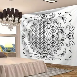 1pc Oversized Flower of Life & Floral Tapestry - Large Wall Hanging Decor, 100% Polyester Knit Fabric, No Electricity Needed, Easy Installation with Bag for Living Room, Bedroom, Hotel, Holiday & Party Decor