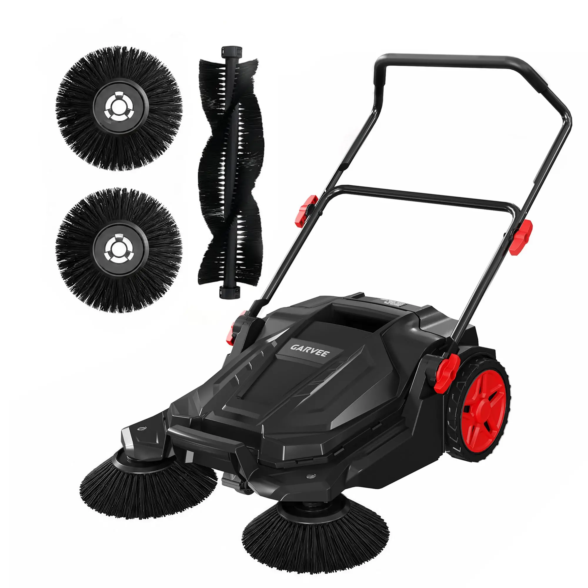 Garvee Upgraded 25.6 in Walk-Behind Hand Push Floor Sweeper, Manual Outdoor Sweeper with 5-Gallon Dust Container, Adjustable Folding Handle for Garage, Patio, Yard & Driveway