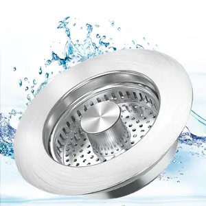 SUS304 Stainless Steel 3-in-1 Kitchen Sink Strainer StopperCombo with Sink Stopper, Drain Strainer & Sink Basket forUS Standard 3-1/2 Inch Drain