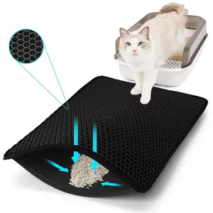 Litter Mat, Kitty Litter Collector, Double Layered Honeycomb Design , Anti , Anti Slip, Easy to Clean, Limit Garbage (23"x14.5", Black)
