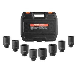 Summervibes VEVOR Axle Nut Impact Socket Set, 1/2 Drive Deep 12-Point 8-Piece Metric Spindle Nut Socket Set, CR-MO Heat Treated Large Socket Set with Storage Case, Auto Repair, Removing or Installing Axle Nuts