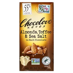 Chocolove Almonds, Toffee & Sea Salt in Dark Chocolate, 55% Cocoa, 3.2 oz (90 g)