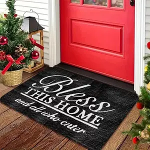 'Bless This Place And All Who Enter' Non-Slip Doormat-, Elegant Cursive Welcome Mat, Black And White Entrance Mat, Suitable for Indoor, Hand Washable Floor Mat, Suitable for Bathroom, Porch, Living Room(All Seasob）