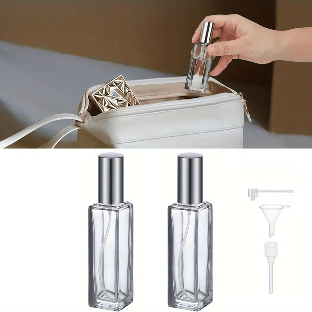 2pcs Refillable Glass Spray Atomizer Pump Bottles (20ml) - Mini Portable Funnel-Included Dripping Device for Kitchen Utensil Organization, Manual Fill Travel-Use Empty Kitchen Gadget Accessories