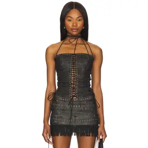 Jaded London Longline Lace Up Halter Corset in Black