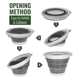 ASR Outdoor Grey and White Silicone Collapsible 10L Water Container Gold Panning Bucket