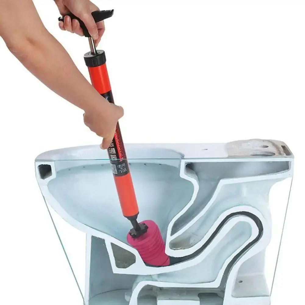 High Pressure Silicone Toilet Plunger Set, 120 PSI Max Household Plumbing Tool with ABS Plastic Pump Bottle Cover, Long Handle for Quick Bathroom Pipe Dredging, Restroom