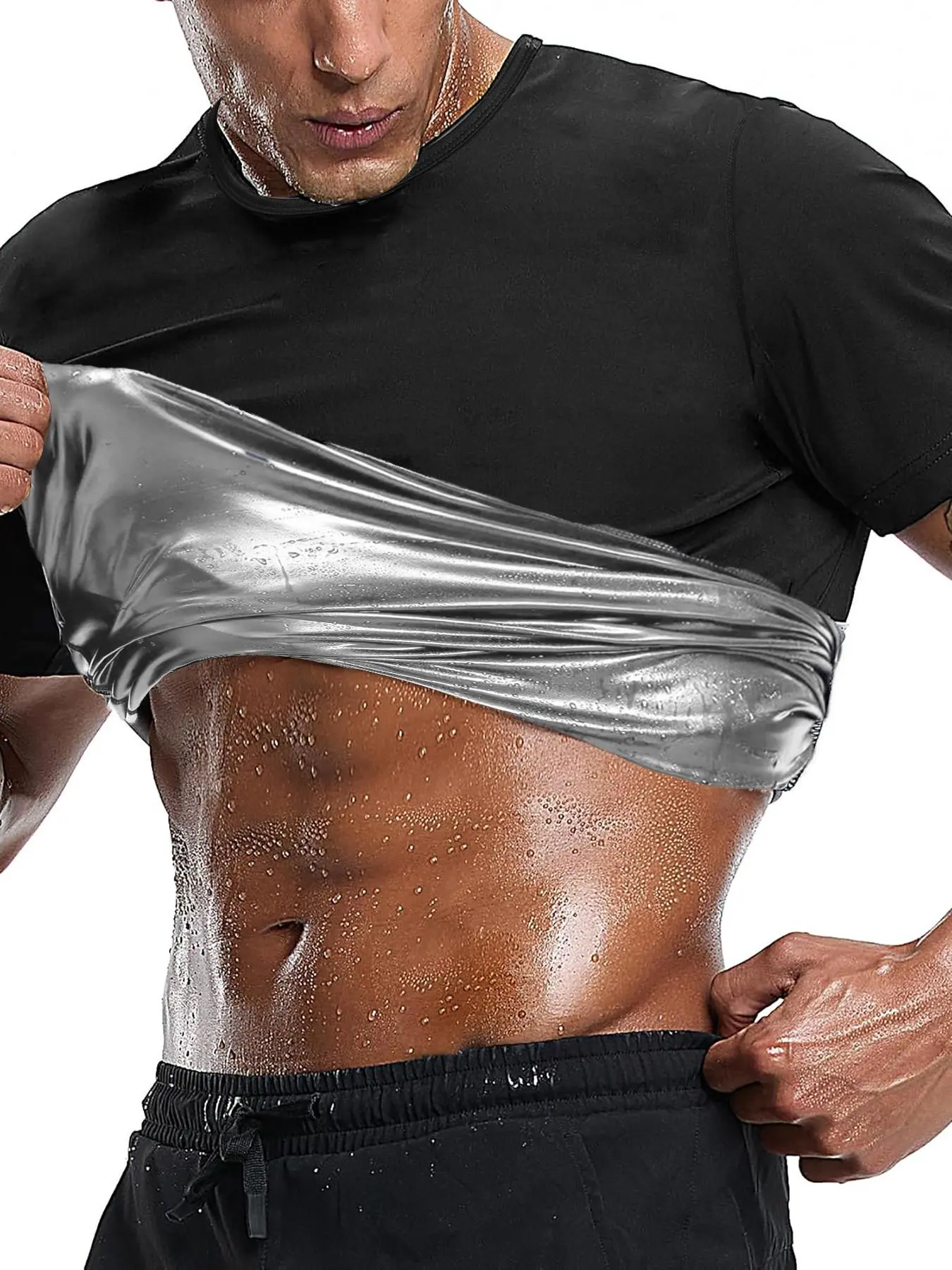 Sauna Shirt for Men Heat Trapping Workout Shirts for Men Short Sleeve Sweat Vest for Gym Exercise Sauna Wear Sauna Workout Top