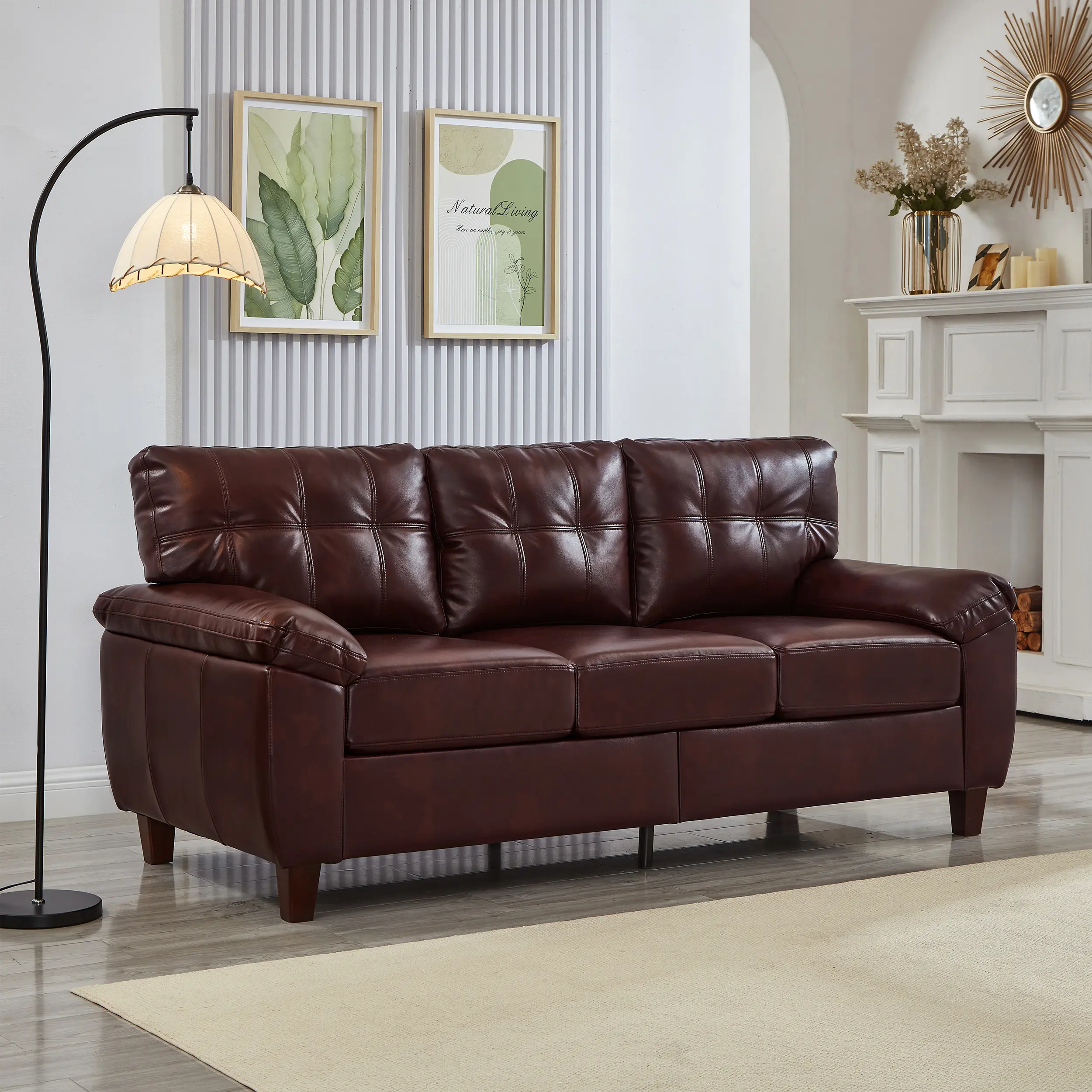 Modern PU Leather Sofa Couch - Indoor Living Room Furniture with 2 Sizes (59" Loveseat, 79" 3-Seater), Tufted Design, Wide Arms, Storage, Breathable Upholstery (Brown, Burgundy, Black)