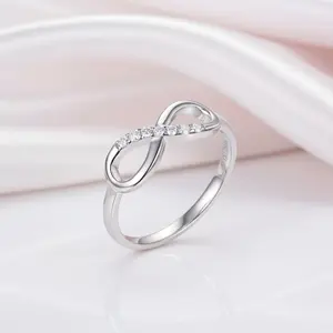 14K White Gold Infinity Ring 0.08ct Diamond Option