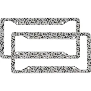 2 Pcs Car Vehicle License Plate Frames for Women Men - 4 Holes Solid Aluminum Wild Animal Leopard Print License Plate Cover for Car Accessories for Women Men with Fasteners and Screws