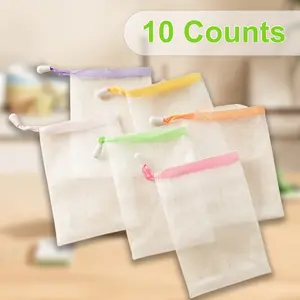 10 Counts Soap Pouch for Shower, Exfoliating Soap Saver Pouch with Drawstring, Mesh Soap Net Bags for Soap Bars, Soap Pouch for Bath and Shower(Multicolor)