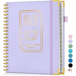 Planner 2026-2027, 18 Months Weekly and Monthly Hardcover Planner, January 2026 - June 2027, 8.5" x 11" A4 Large Daily Calendar Planner Book with Tabs, Spiral Yearly Agenda Organizer Notebook for School Work Home, Purple