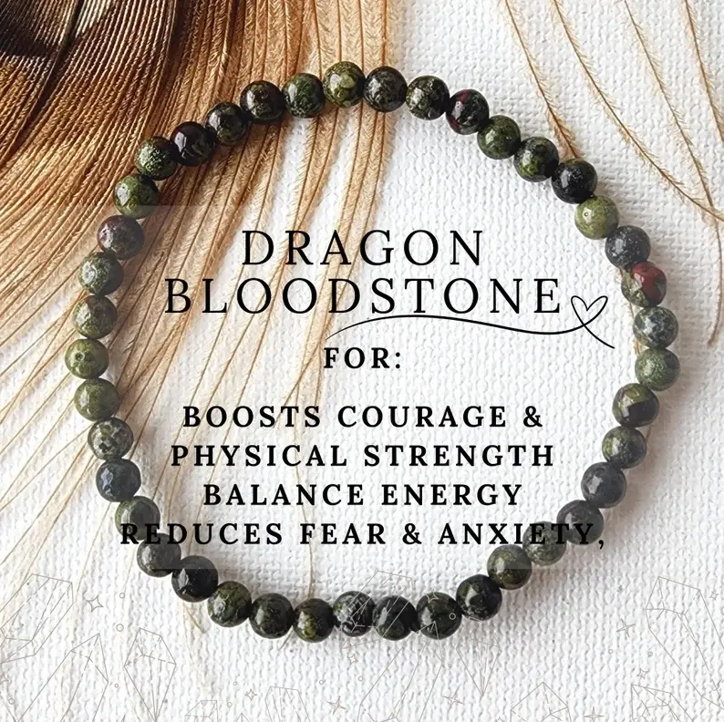 Natural Dragon's Blood Jasper 4mm Stretch Beaded Bracelet - Handmade Healing Natural Crystal Bracelets & Anklets for Men - Energy Balance, Calming Protection, Chakra Support