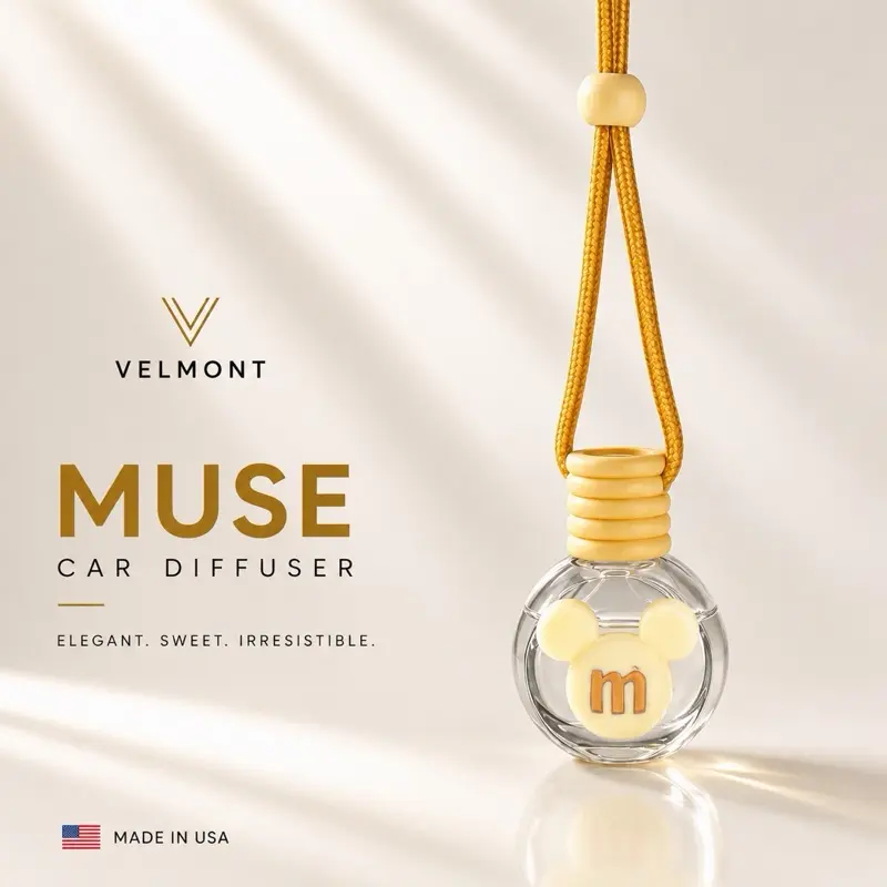 VELMONT Muse Car Air Freshener - Premium Essential Oil-Infused Hanging Waterless Diffuser, Car Perfume, Woody Aromatic Aroma Enhancer, Long-Lasting Luxury Fragrance & Odor Eliminator for Interior Accessories