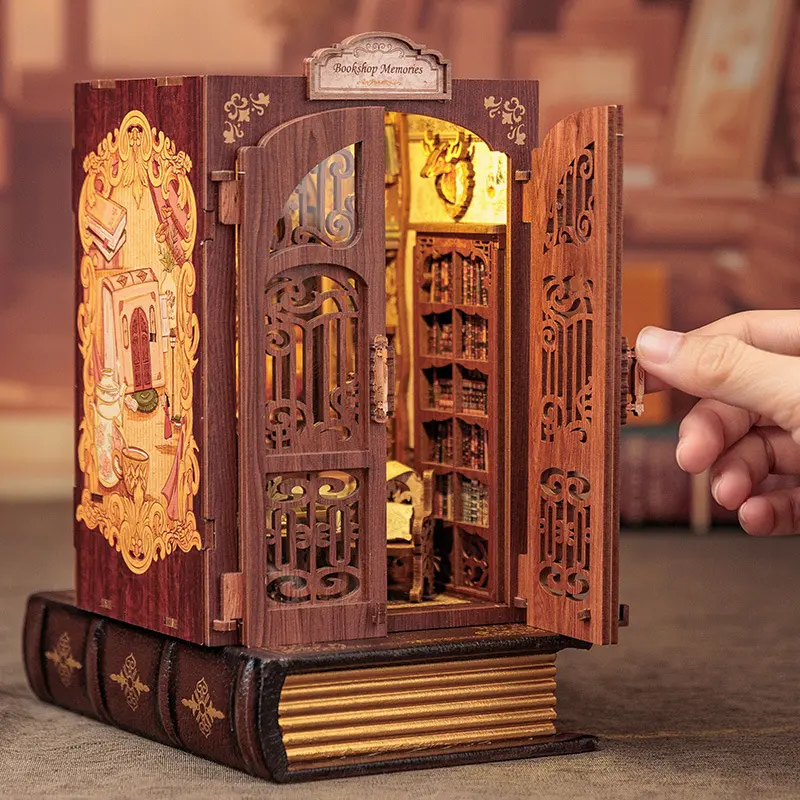 [OWL Bookstore]Book Nook Kit,DIY Miniature House Kit for Bookshelf Decor, Book Nook Kits for Adults & Beginners, 3D Wooden Puzzle Dollhouse, Miniature Furniture, Miniature Set, Ideal Gift for Family and Friends