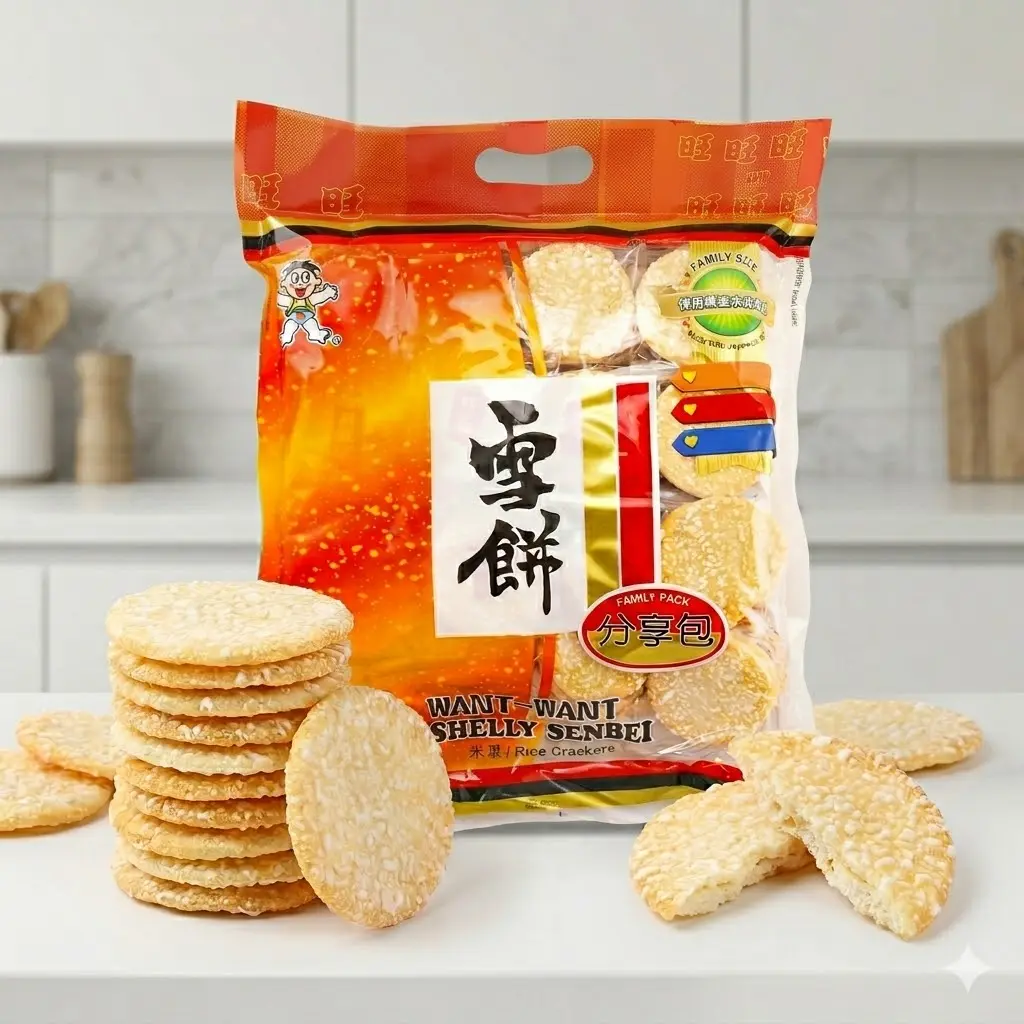 18.34 oz Want Want Rice Crackers Shelly Senbei Family Pack, Classic Salty & Sweet Crispy Baked Asian Snacks, Gluten-Free & Non-GMO  (520g)