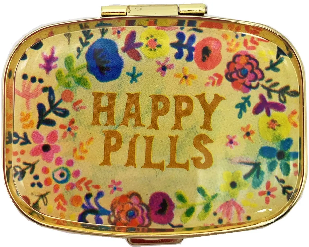 Happy Pills Metal Pill Organizer Travel Friendly Portable Compact Tin Pill Container for Purse Pocket