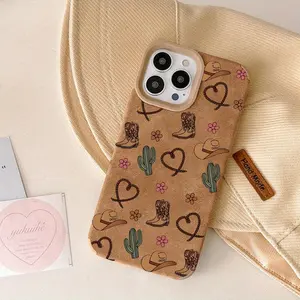 Western Cowboy Print Phone Case for iPhone 17/16/15 Pro Max, 14 Plus, 13/12/11 Pro/Air| TPU + Leather, Anti-Fingerprint Drop Protection Soft Case