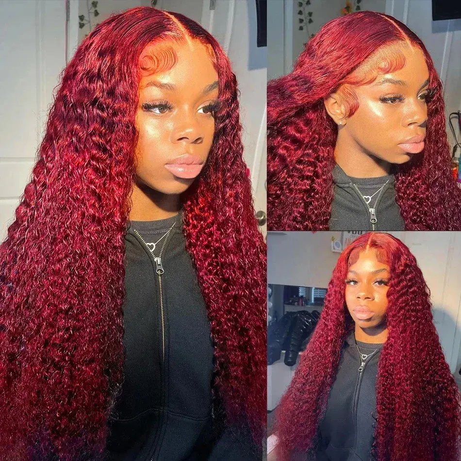 200% Density Deep Wave 99J Burgundy Color 13x6 HD Lace Frontal Wigs Deep Wave Human Hair Wig summerwins Hyperrealism Wig Lace Curly Wig