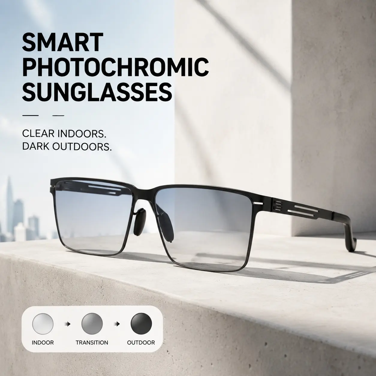 Photochromic Sunglasses for Men, UV400 Protection, Auto Tint Changing Lenses, Lightweight Metal Frame for Driving, Fishing, Cycling & Outdoor Activities