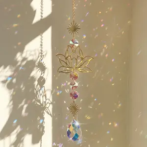 Gold Lotus Crystal Sun Catcher, Elegant Hanging Decoration for Home and Garden, Perfect for Festivals, Parties, Gifts, Wedding, Christmas