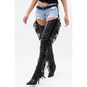 AZALEA WANG KARTICE BLACK STILETTO WESTERN CHAP BOOT