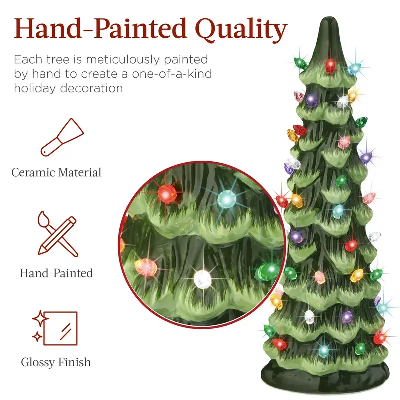 Best Choice Products Festive Set of 3 Pre-Lit, Hand-Painted Ceramic Tabletop Trees, Tabletop Tree, Green W/ Warm White Lights