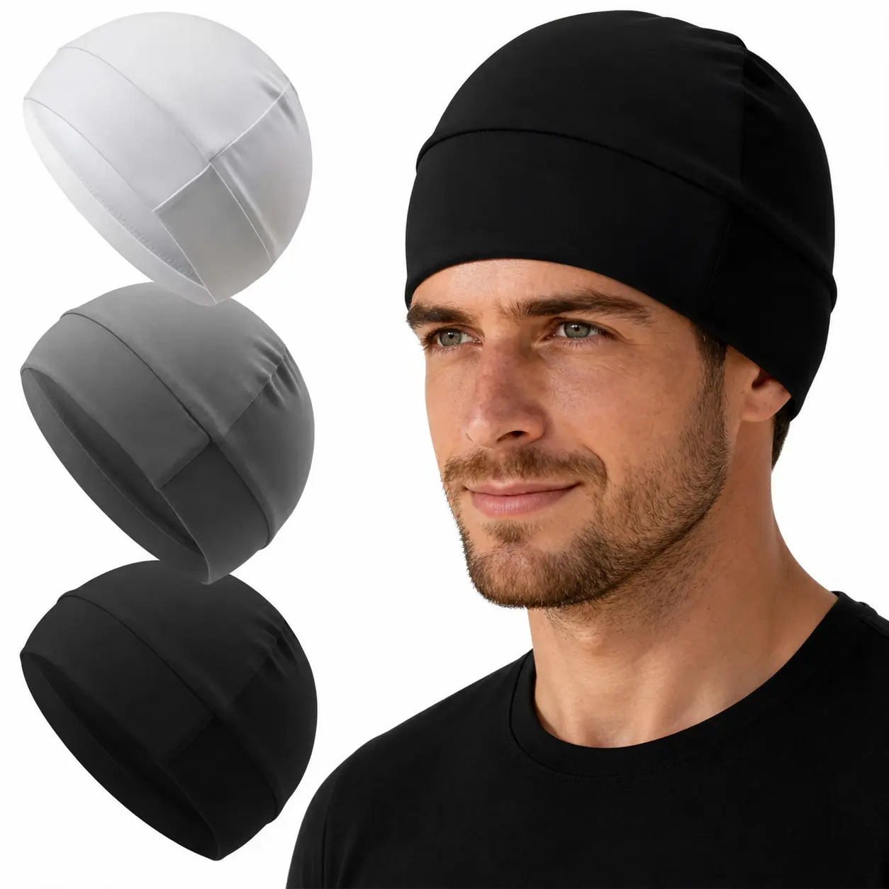 1/3PCS Unisex Skull Caps, Plain Color Summer Beanie Hats for Men Women, Breathable Stretchy Helmet Liner for Cycling, Outdoor Sports, Sleep & Daily Wear