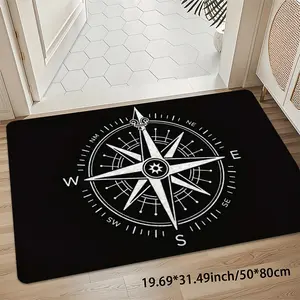 Black and White Nautical Compass Area Rug, Premium Velvet Soft Durable Machine Washable 8mm Thick Non-Slip 850gsm Carpet for Living Room Bedroom Office Kitchen Entryway Bathroom Outdoor Porch Playroom Camping Garden Home Decor Welcome Mat Floor Rug Mat