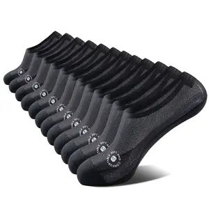 NEXFORMX Men's All Black Ultra Thin Mesh No Show Socks 6 Pack Breathable Ankle Socks with Anti Slip Heel Cotton Blend Good For Summer