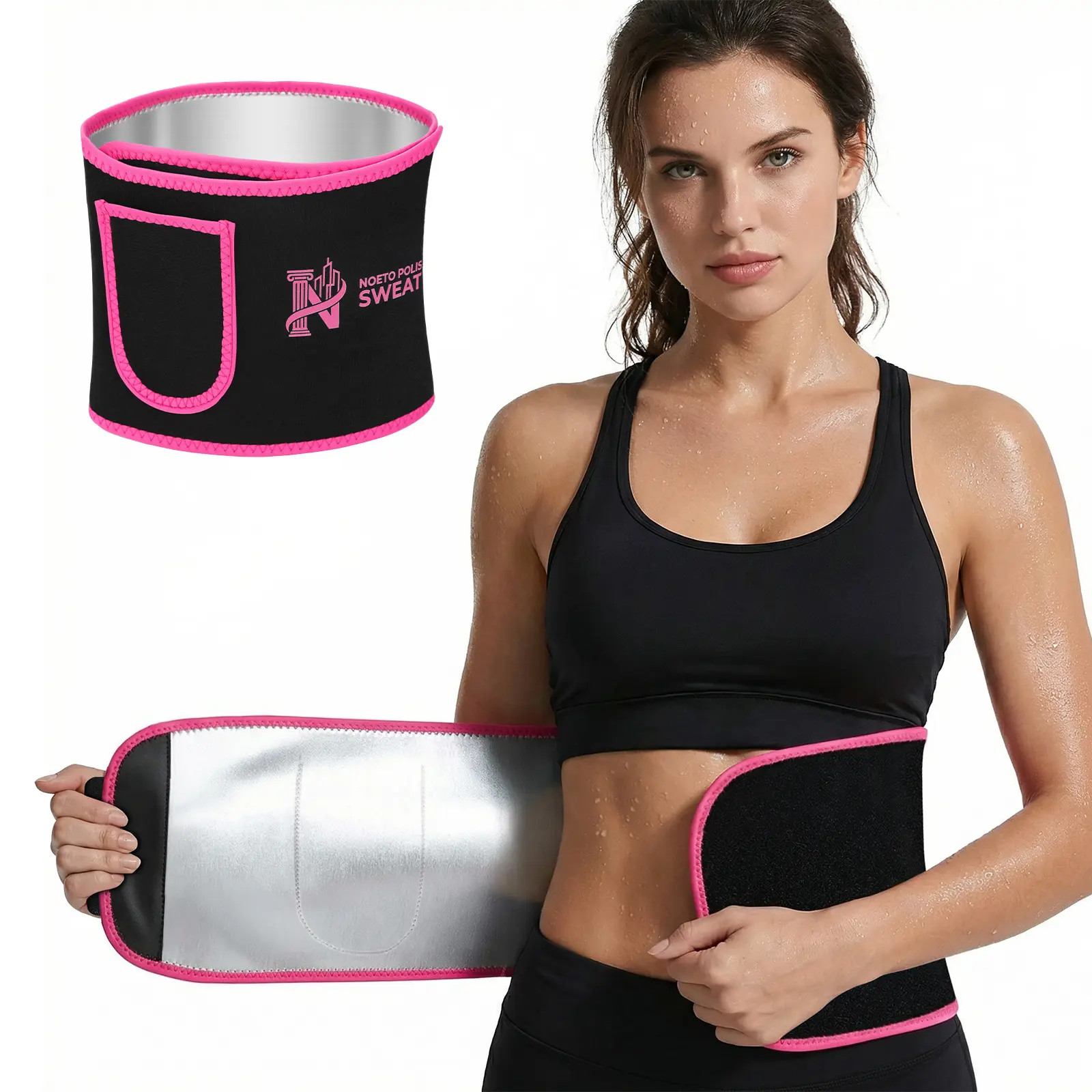 Sweat Waist Trainer Belt for Women & Men – Adjustable Ab Workout Sweat Band for High Intensity Training, Gym & Fitness, 2 Sizes, Black/Pink Neoprene Sauna Belt