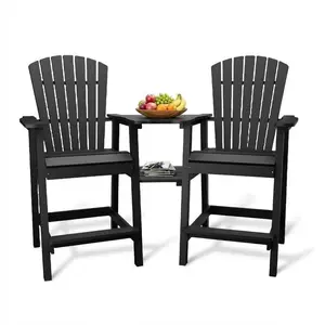 Set of 2 All-Weather HDPE Adirondack Bar Height Chairs, Ergonomic Tall Patio Chairs with Removable Tray & Footrest, Weather Resistant Deck Chairs for Garden, Patio, Fire Pit