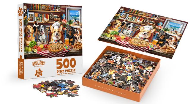 BenBen Puzzles for Adults 500 Pieces Dogs' Dinner Party Jigsaw Puzzle with Patterns on Back Funny Animal Puzzle Challenging for Family Game Night Home Décor Premium Thick Cardboard High-definition Printing 19.5 x 13.75 inches