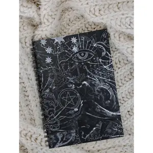 Spiral Notebook - Mystical Esoteric Print Monochromatic Black and White Rich with Magical Symbols, Ruled Line Journal, Occult Diary