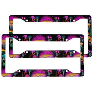 2pcs Trippy Neon Shroom Mushroom License Plate Frame Aluminum License Plate Holder Funny License Plate Decorative with Screws Size 12.2x6.3 Inch Men Women ﻿